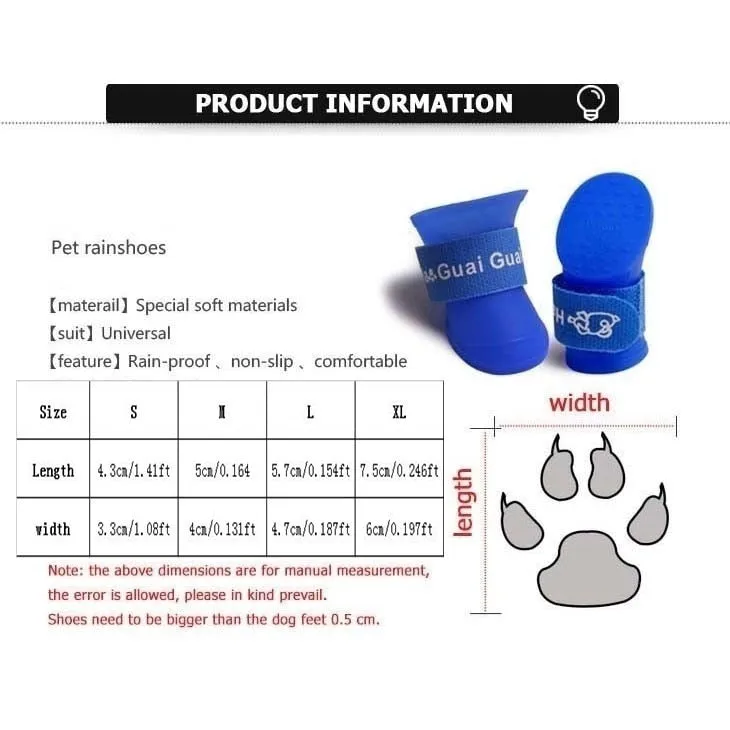 4Pc/Set Pet Dog Rain Shoes