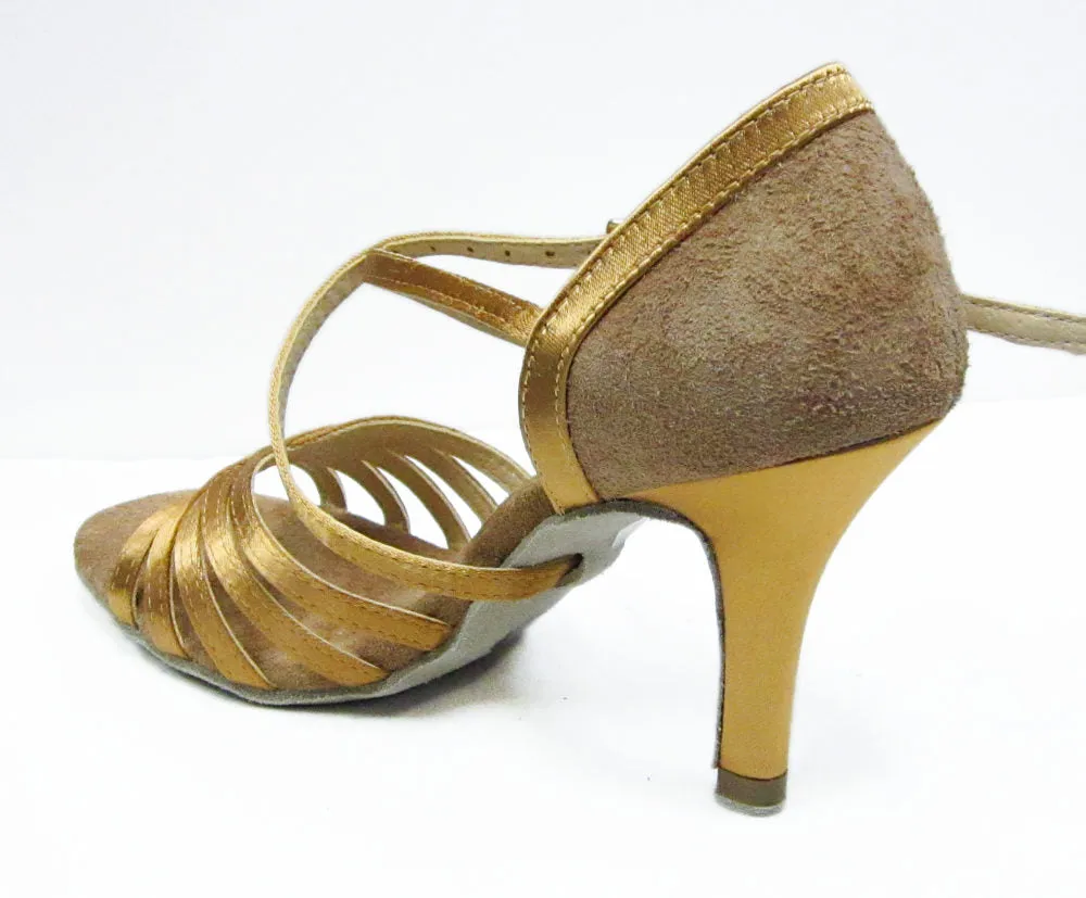 Aida Dance, 72A, Tan Satin/Suede, 3” Slim Heel