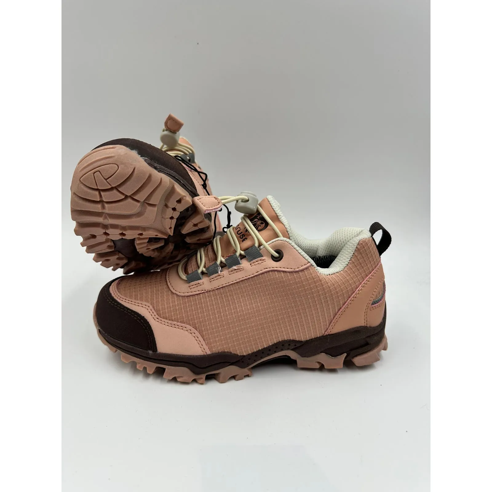 Big Kid Size 3, Light Pink Hikers w/ Rugged Sole and Synch Elastic Laces