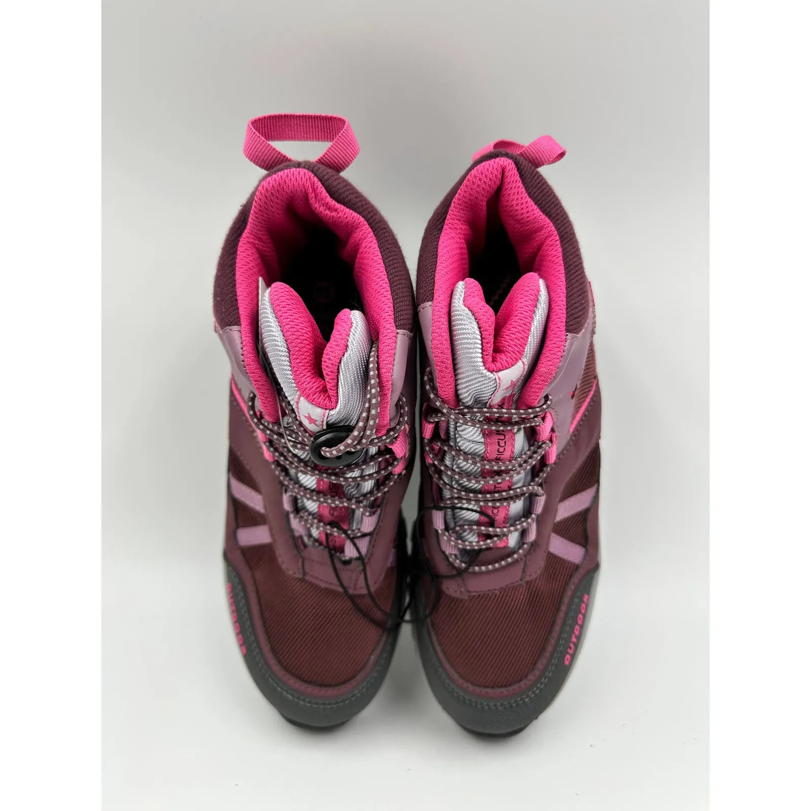 Big Kid Size 5, High Top Pink and Purple Hikers w/ Elastic Cinch Straps