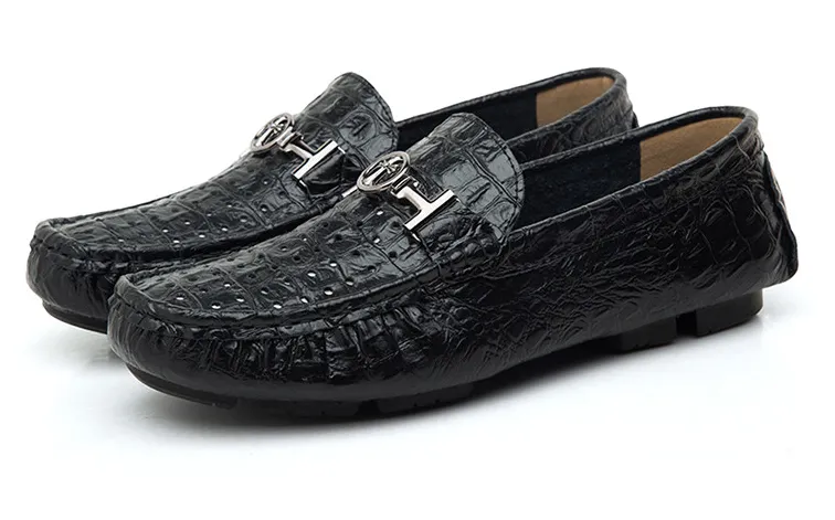 Croco Embossed PU Leather Men Moccasins Shoes with Cross Buckle Detail