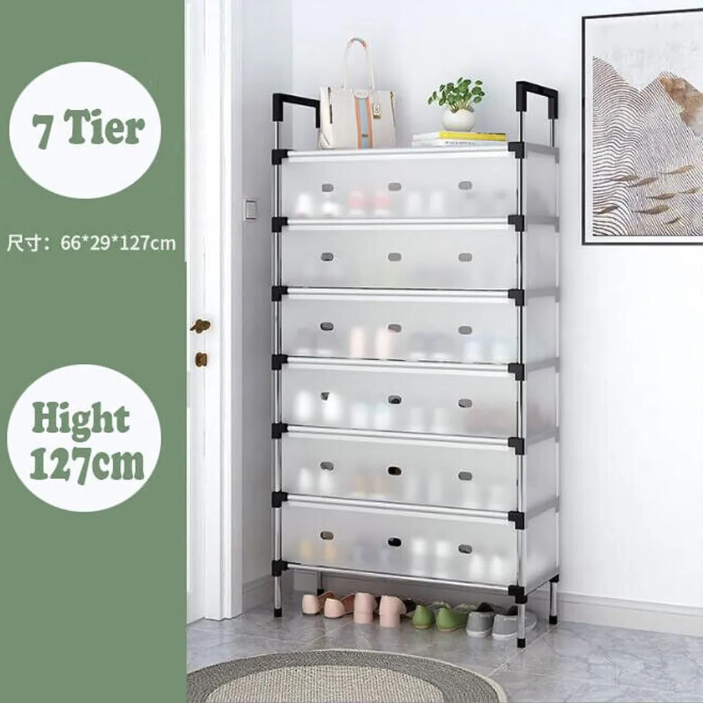 Flolinda Shoe Rack 7 Shelves - Stainless Steel Shoe Organizer, Sturdy & Durable Shoe Rack Entryway, Free Standing Shoe Shelf, Metal Shoe Storage, Outdoor Shoe Rack