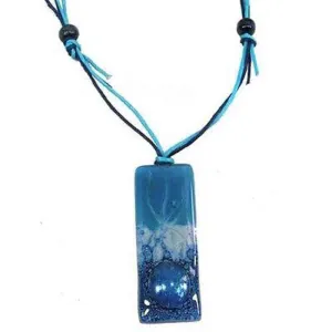 Fused Glass Rectangular Pendant Blue Splash Design  Tili Glass