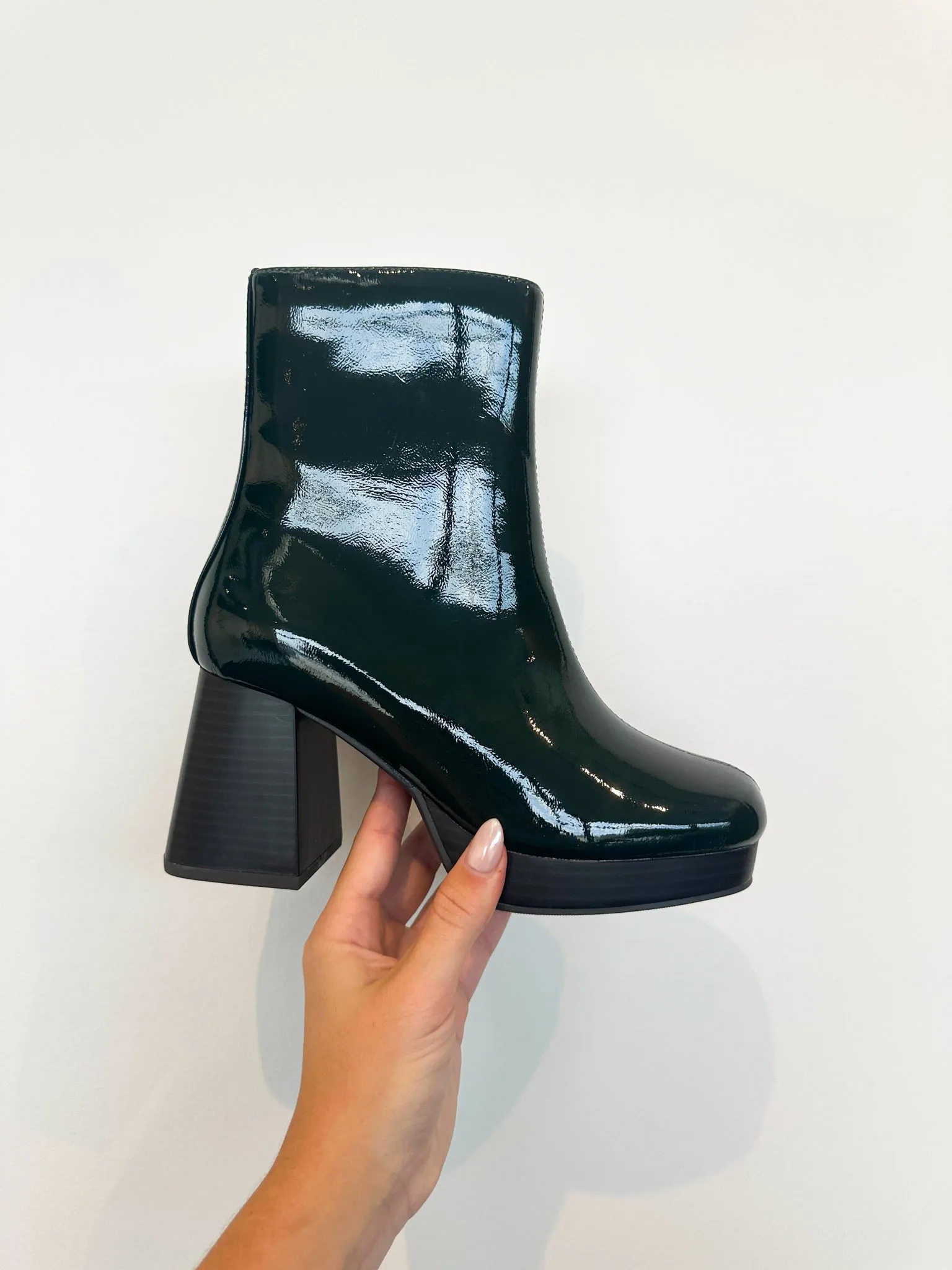 Green With Envy Patent Vegan Leather Booties