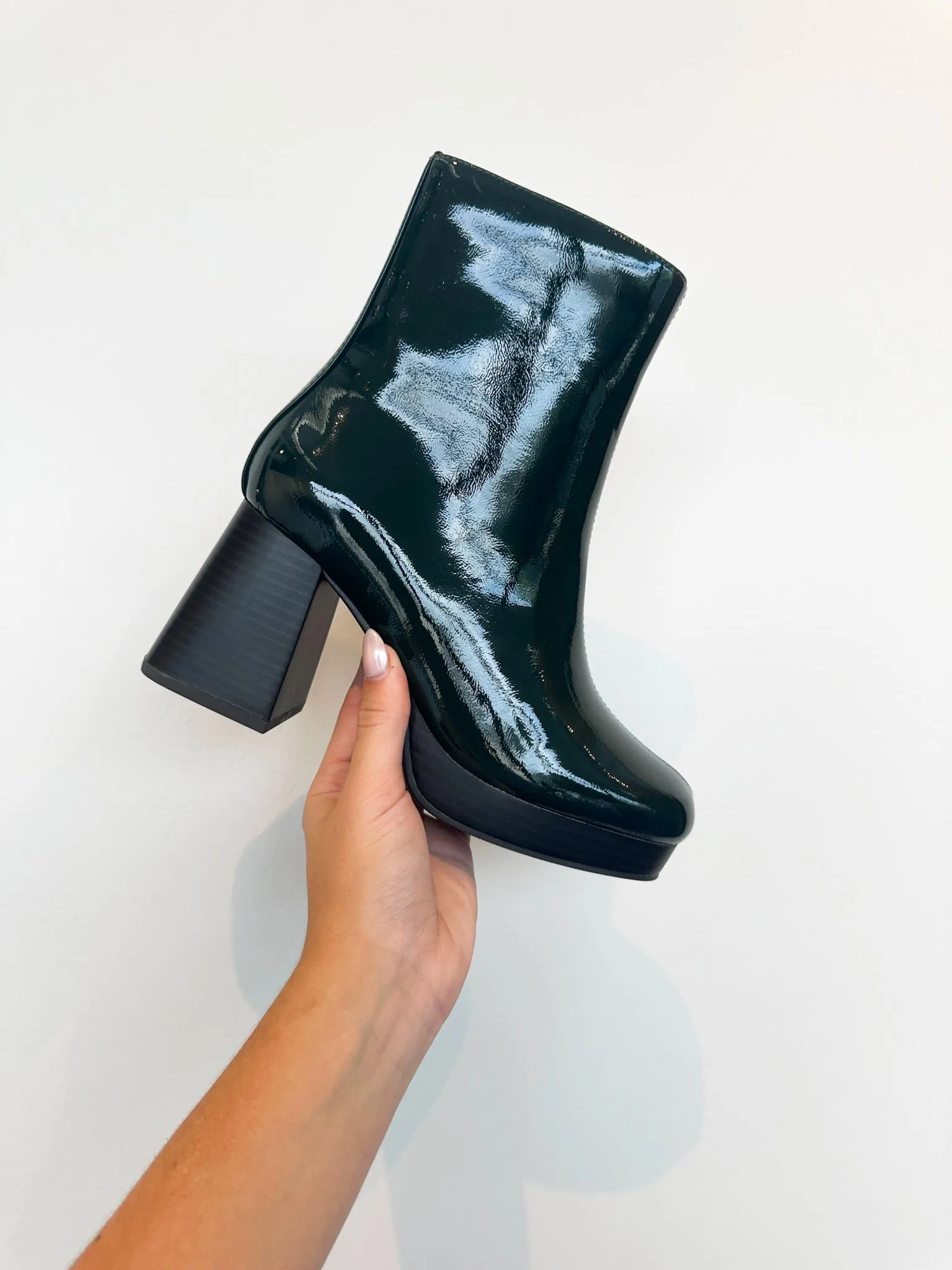 Green With Envy Patent Vegan Leather Booties