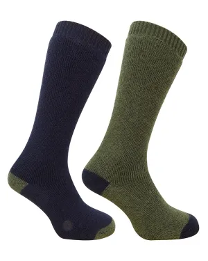 Hoggs Country Long Sock 10-13  Green/Navy (Twin Pack)