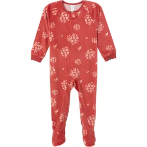 Infant and Toddler Girls Red Bouquet Footed Fleece Pajamas