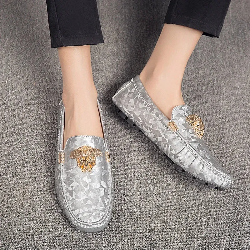 Moccasins Retro Geometric Appliques Loafers