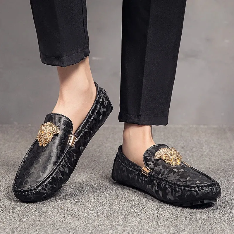 Moccasins Retro Geometric Appliques Loafers