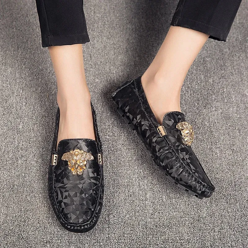 Moccasins Retro Geometric Appliques Loafers