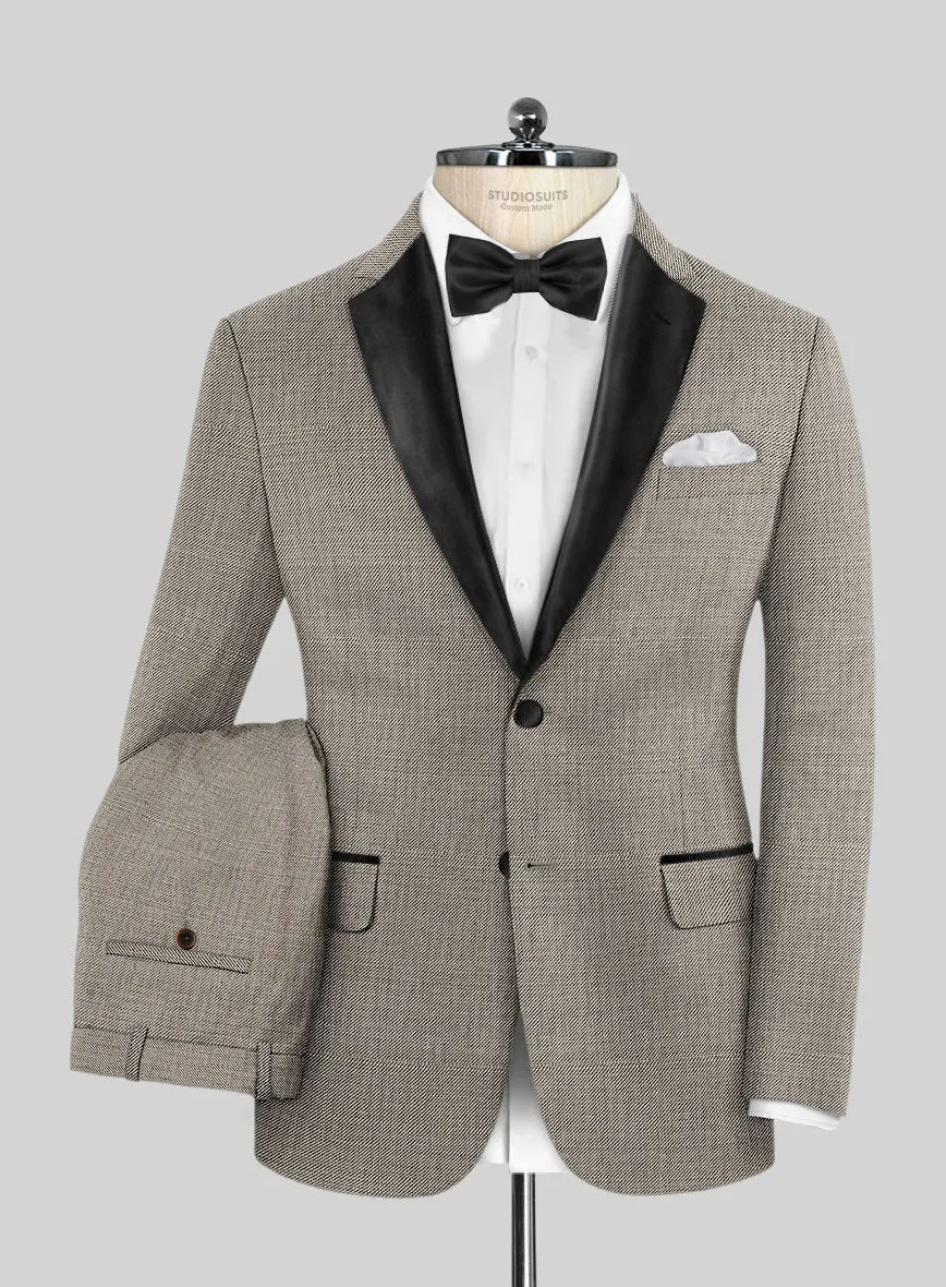 Napolean Sharkskin Light Brown Wool Tuxedo Suit