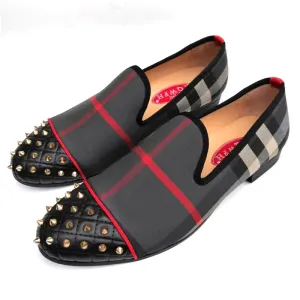 Plaid Pattern Rivet Design Loafers