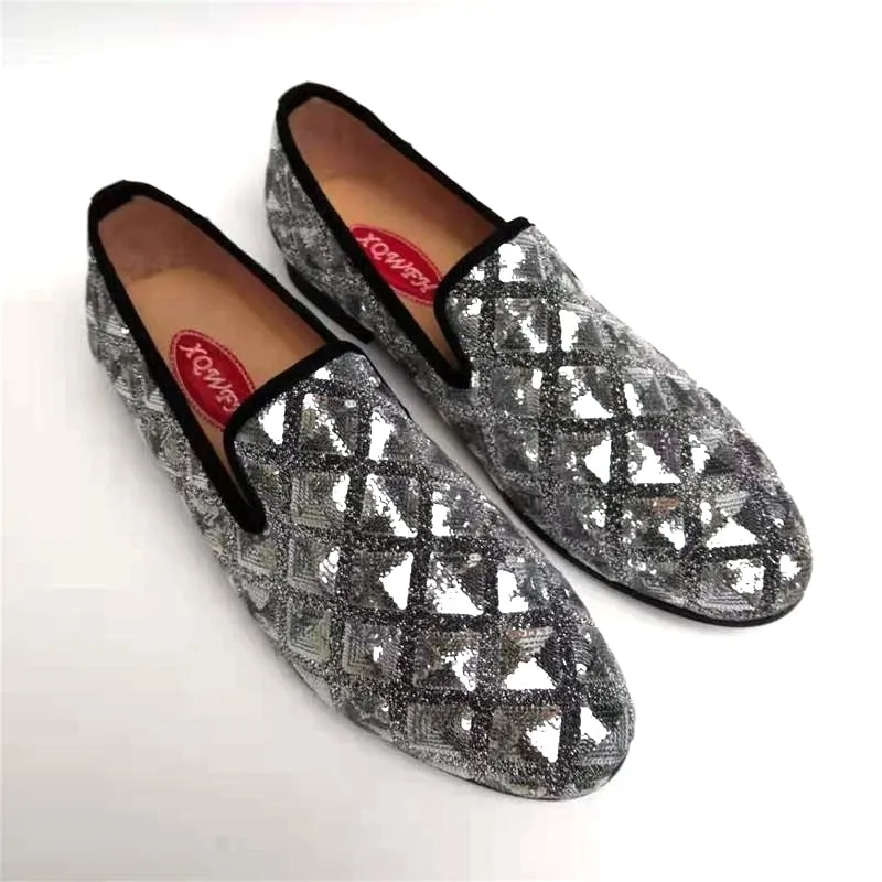 PU Leather Sequined Cloth Loafers