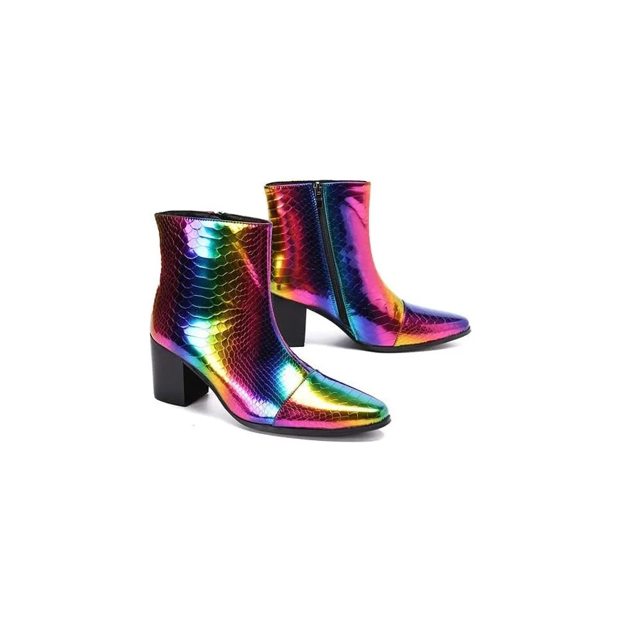 RainbowLux Snakeskin High Heel Leather Dress Loafers