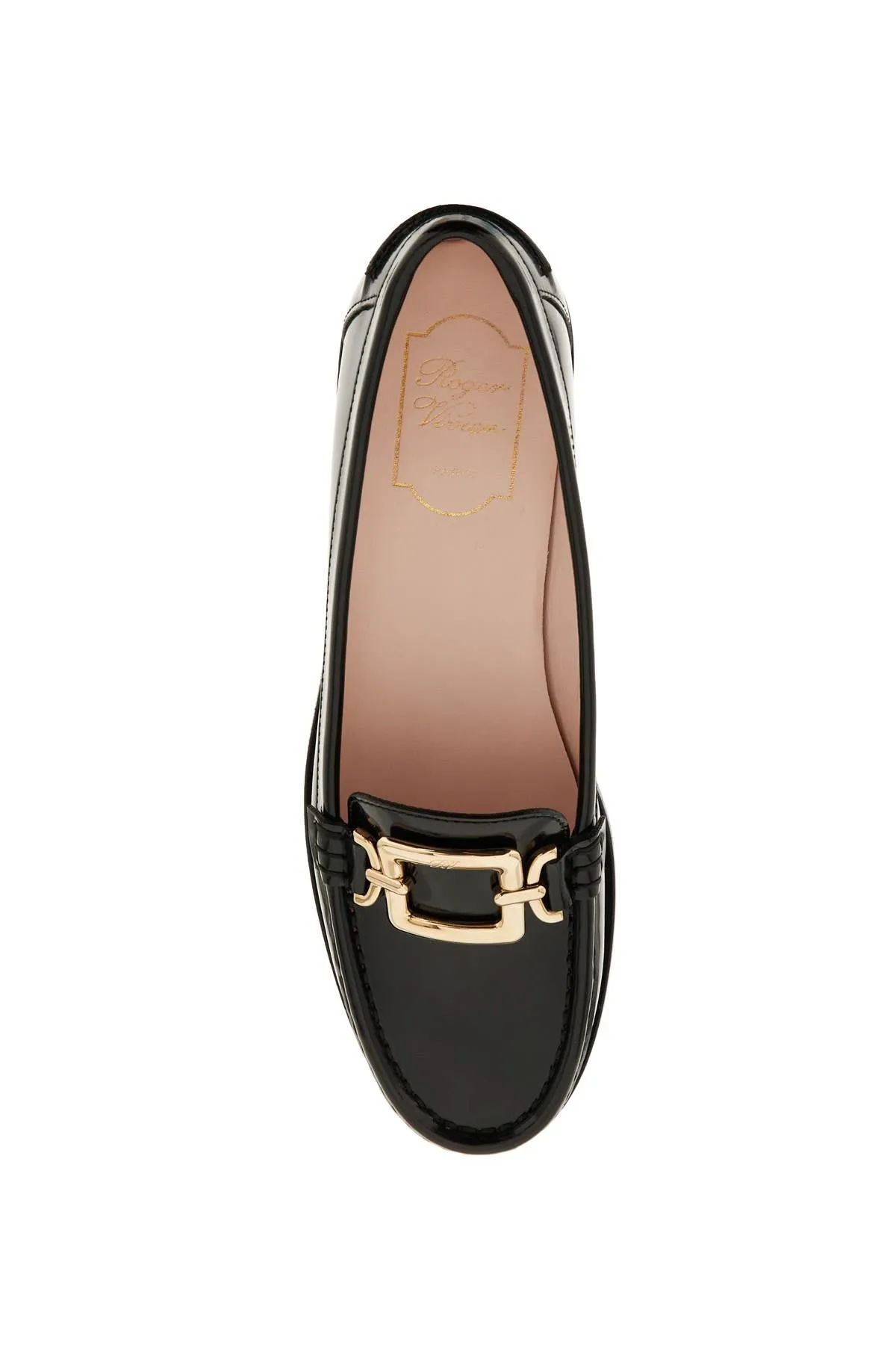 Roger vivier patent leather loafers with metal buckle