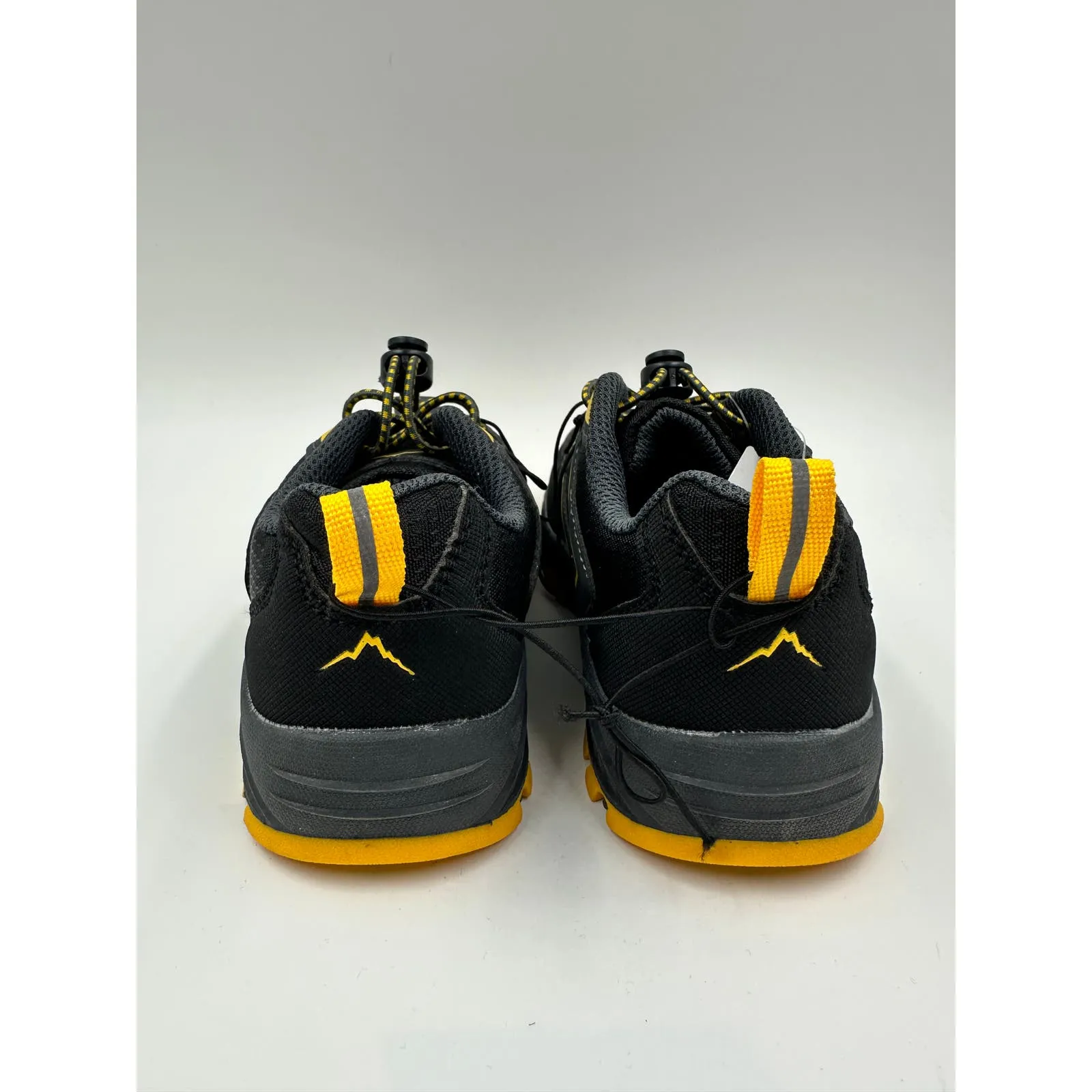 Small Kid Size 13, Black Low Top Hikers with Yellow Accents and Rugged Tread