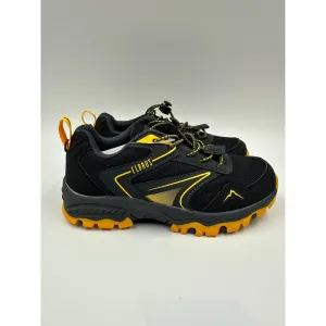 Small Kid Size 13, Black Low Top Hikers with Yellow Accents and Rugged Tread