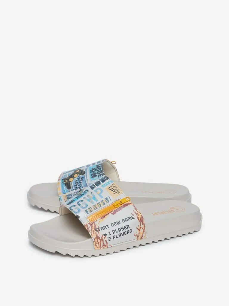 SOLEPLAY Off White Printed Zipper Design Slides