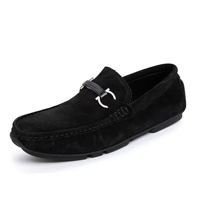 Suede Leather Metal Appliques Loafers