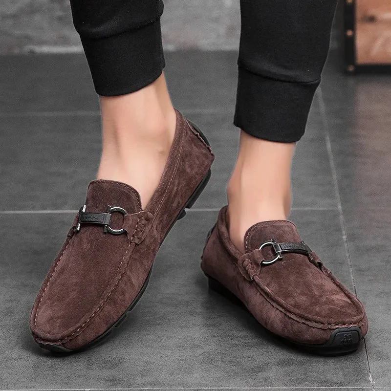 Suede Leather Metal Appliques Loafers