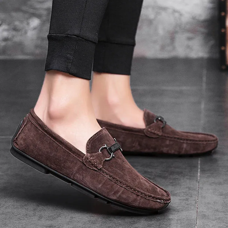 Suede Leather Metal Appliques Loafers