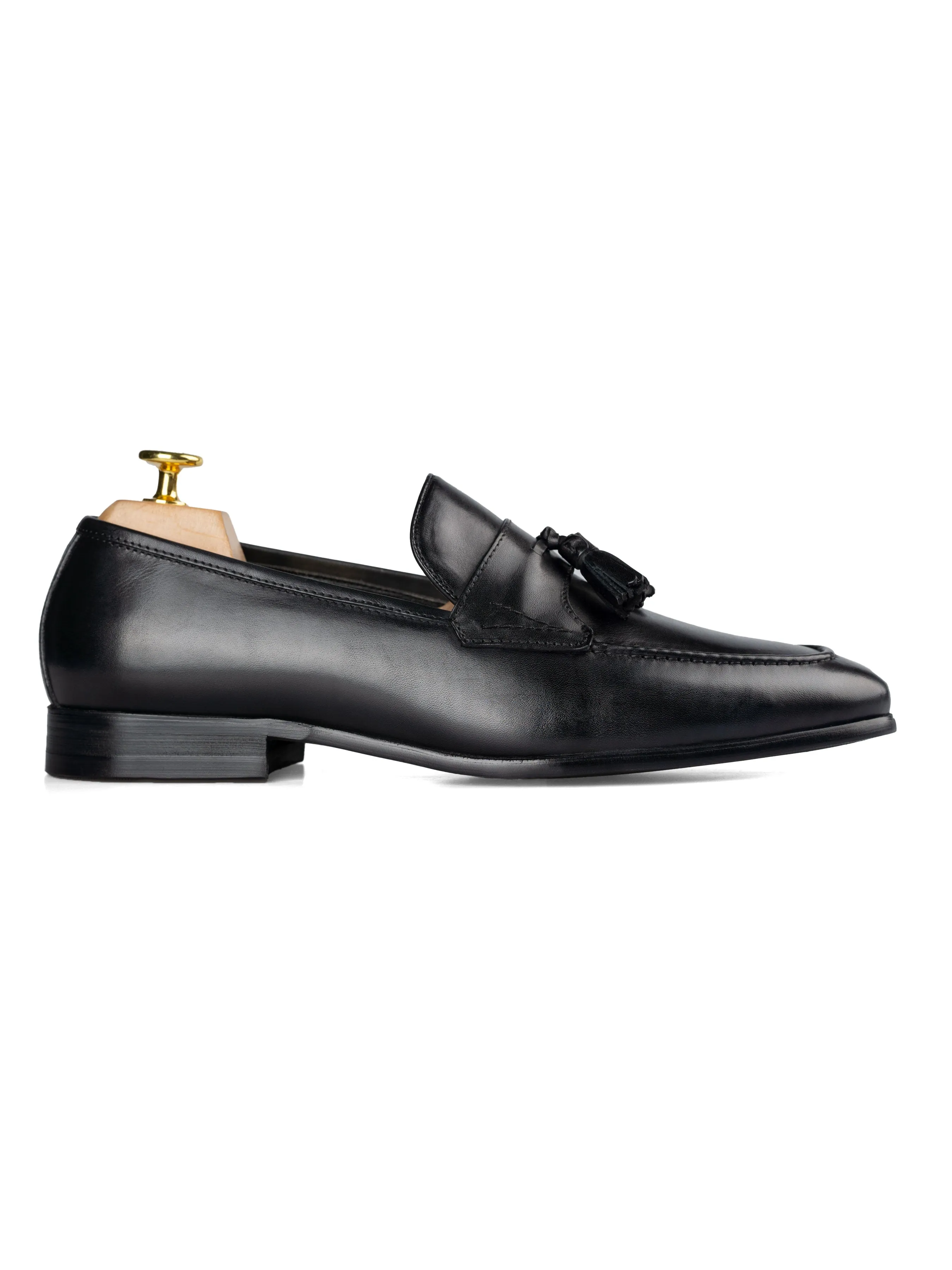 Tassel Loafer Wing Strap - Solid Black