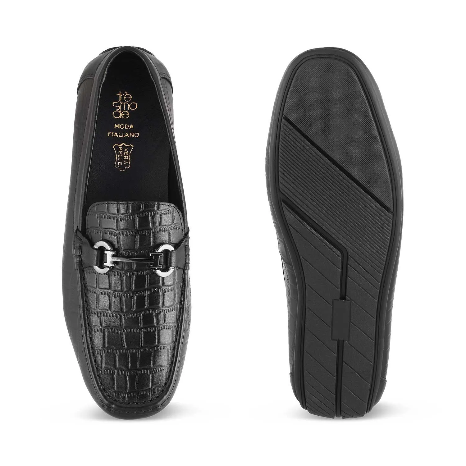 The Yoxile Black Men's Leather Driving Loafers Tresmode