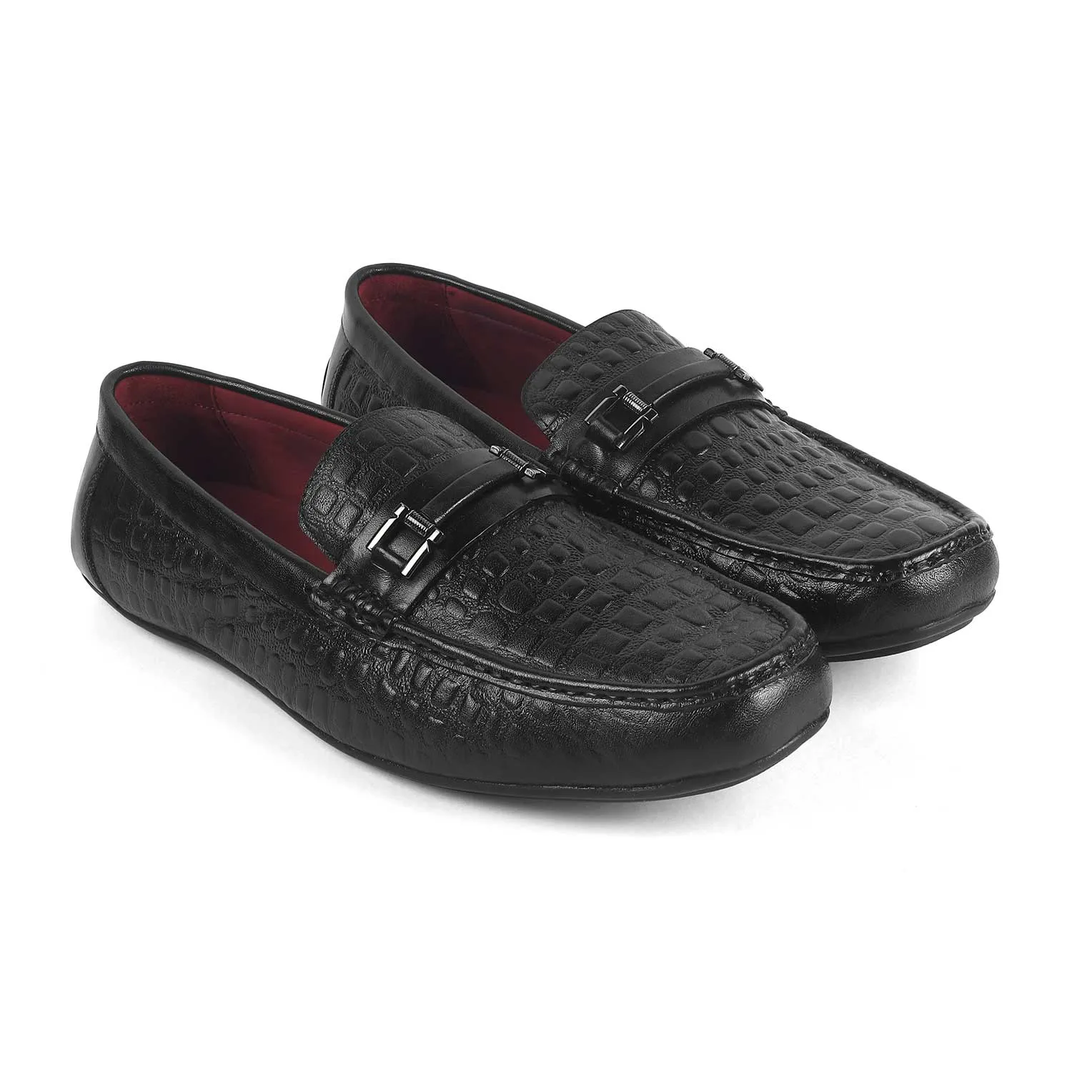 Tresmode Camil Black Men's Leather Driving Loafers