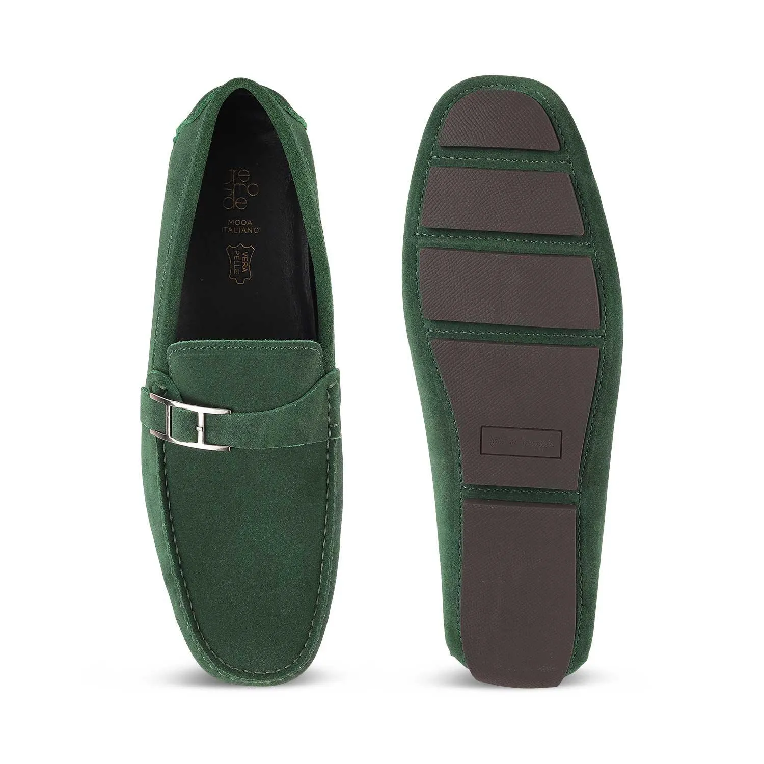 Tresmode Campin Green Men's Leather Driving Loafers