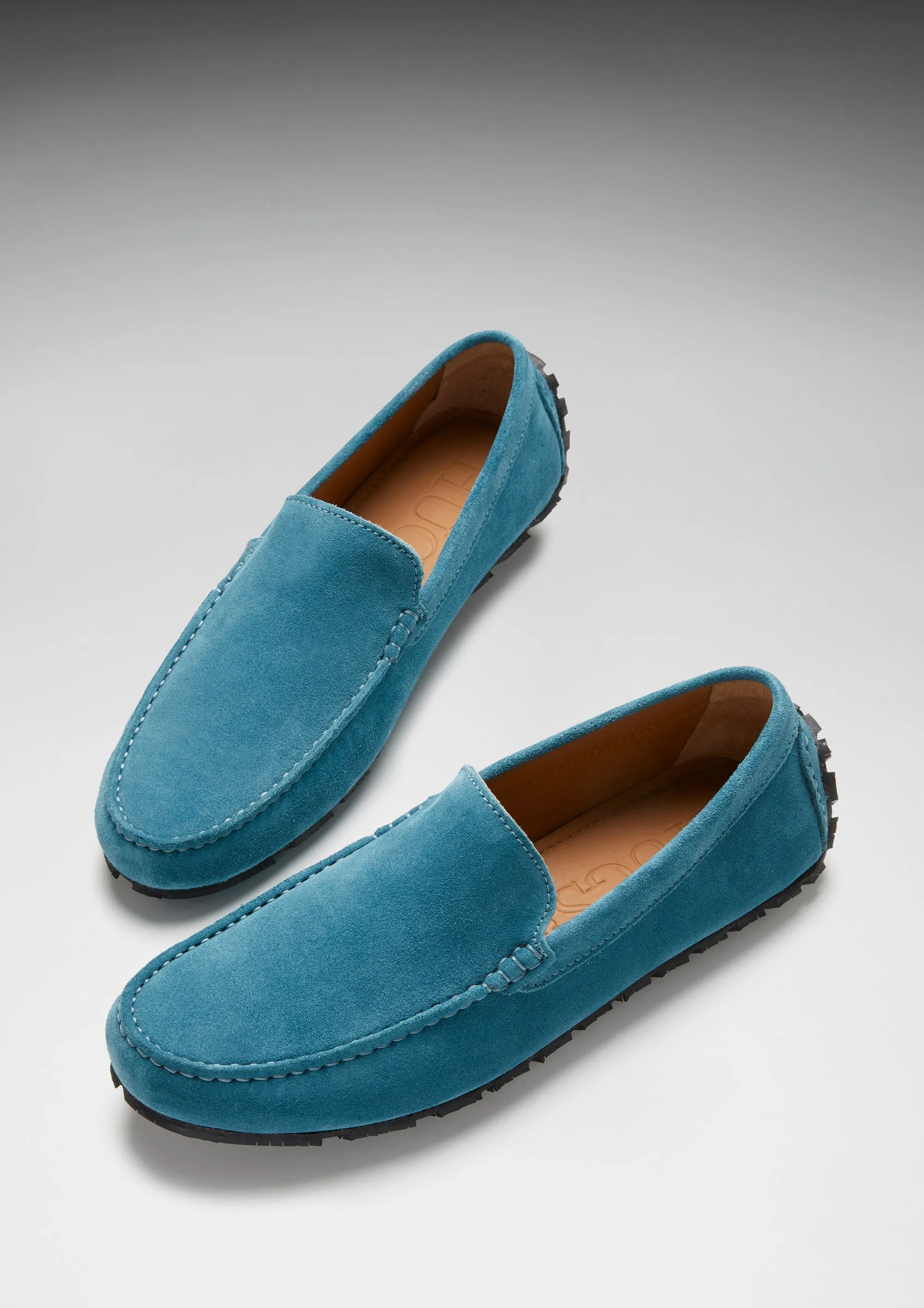 Tyre Sole Driving Loafers, petrol blue suede