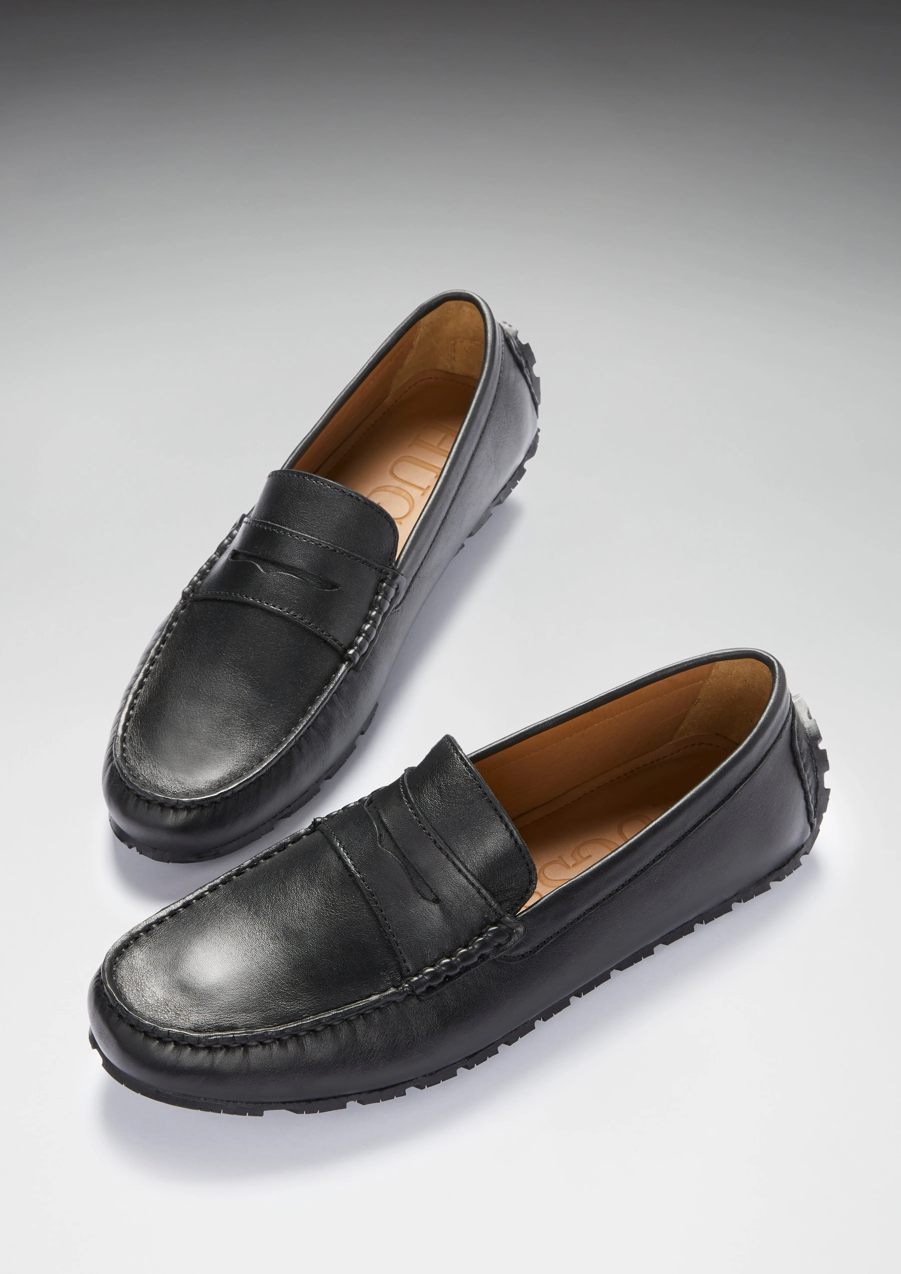 Tyre Sole Penny Driving Loafers, black leather