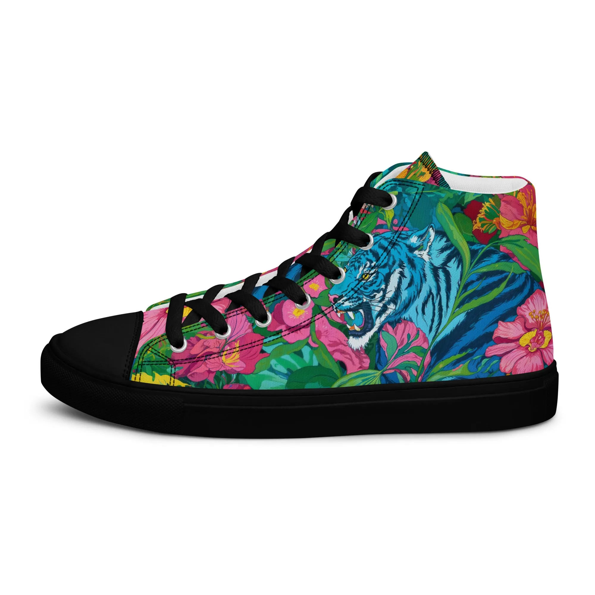 Unisex high top canvas shoes- Blue Tiger