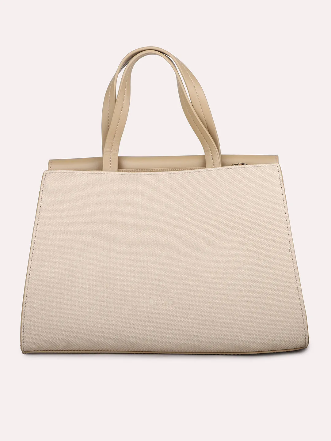 Women Beige Textured PU Structured Handheld Bag